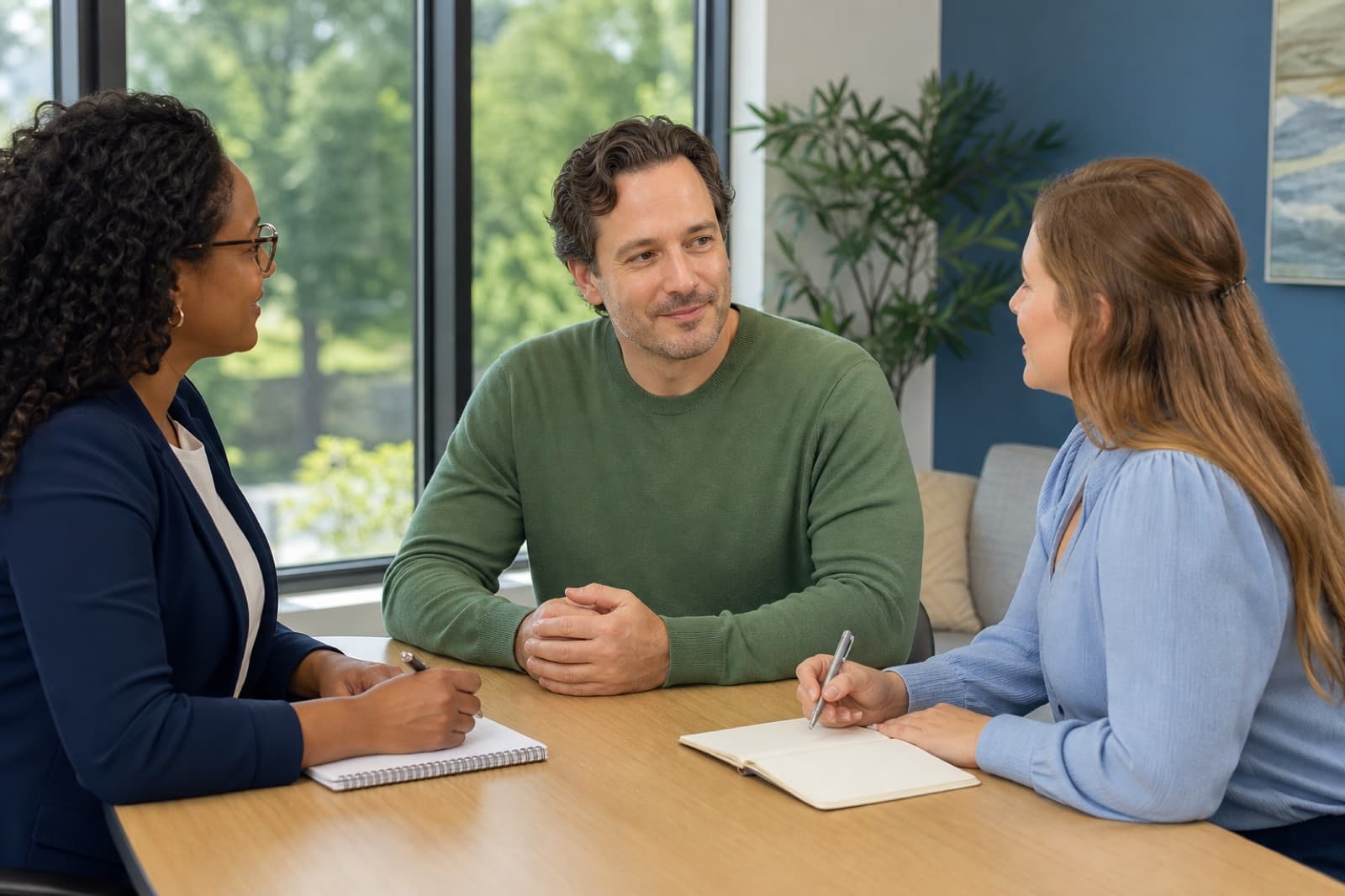 Two professionals coordinating separate support plans with client consent