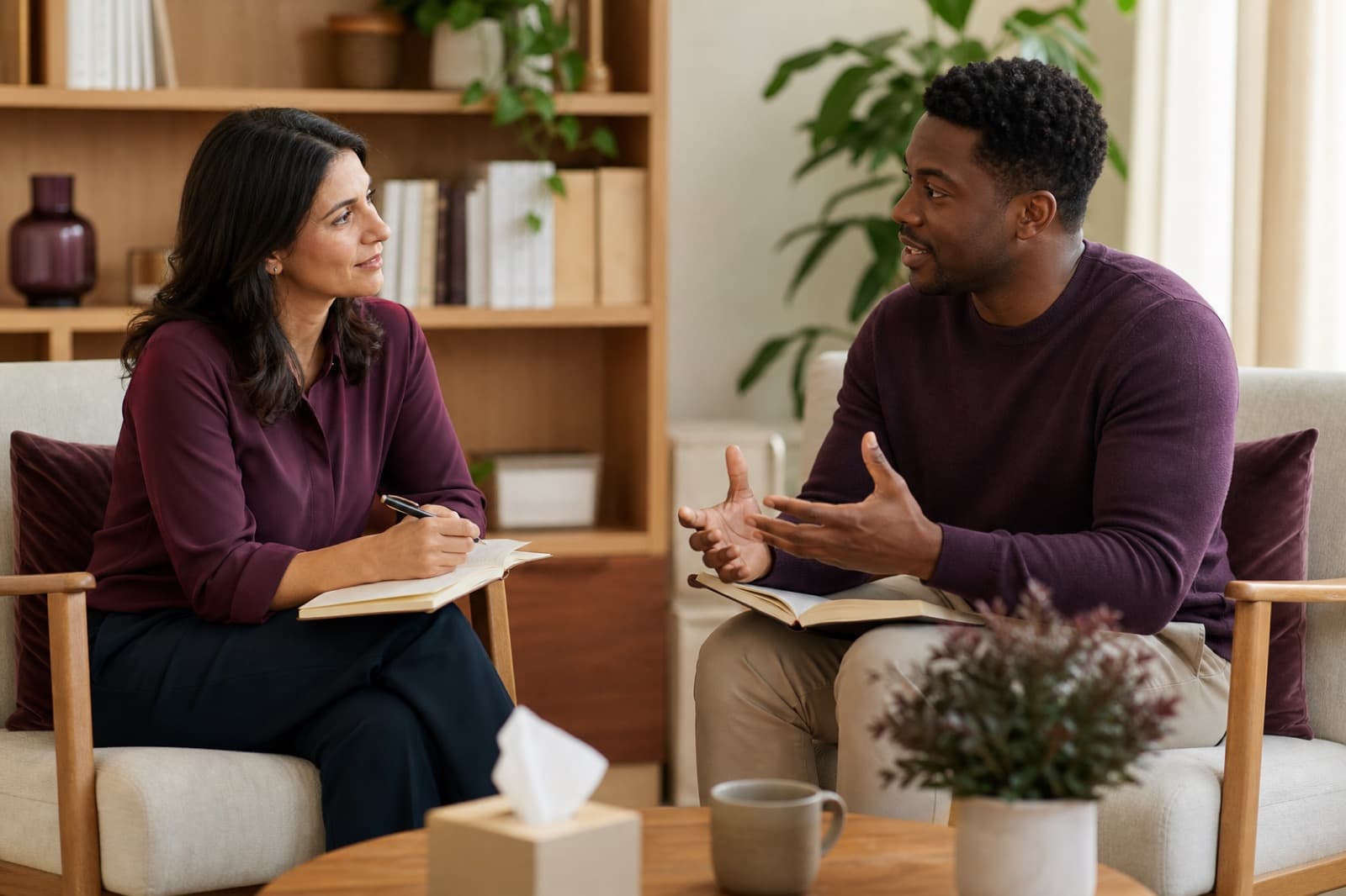 A coach and client discussing an agreement