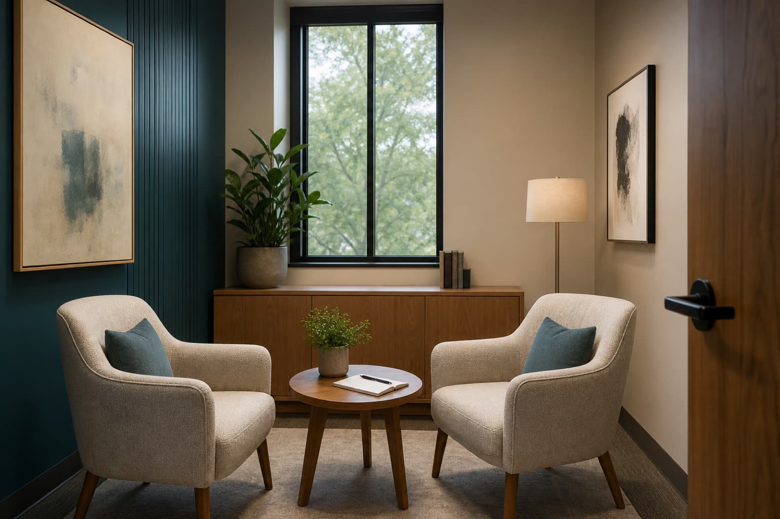 A quiet private room prepared for in-person coaching